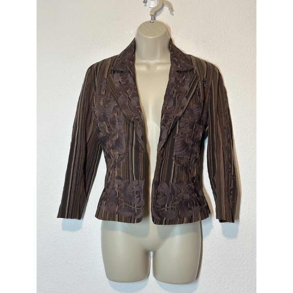 Cake Couture Jacket Size S Earth Tones Textured Blazer Heavily Embroidered Boho